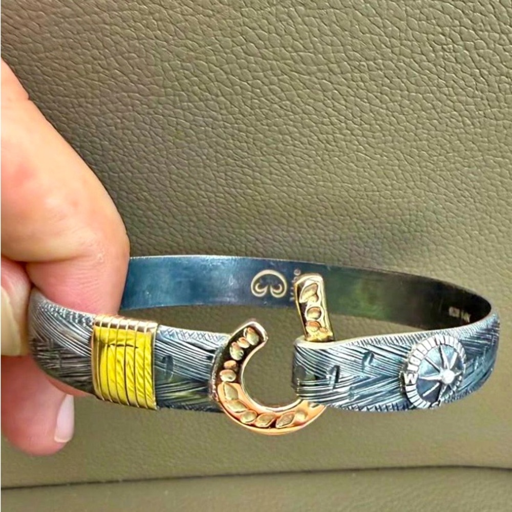 Vibe Jewelry J hook 14k gold and silver men’s bracelet, like new!